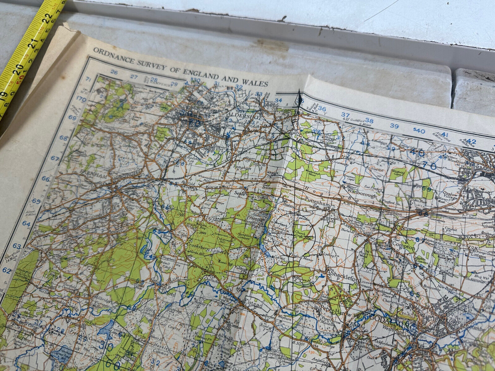 Original WW2 British Army OS Map of England - War Office - Guildford & Horsh - The Militaria Shop