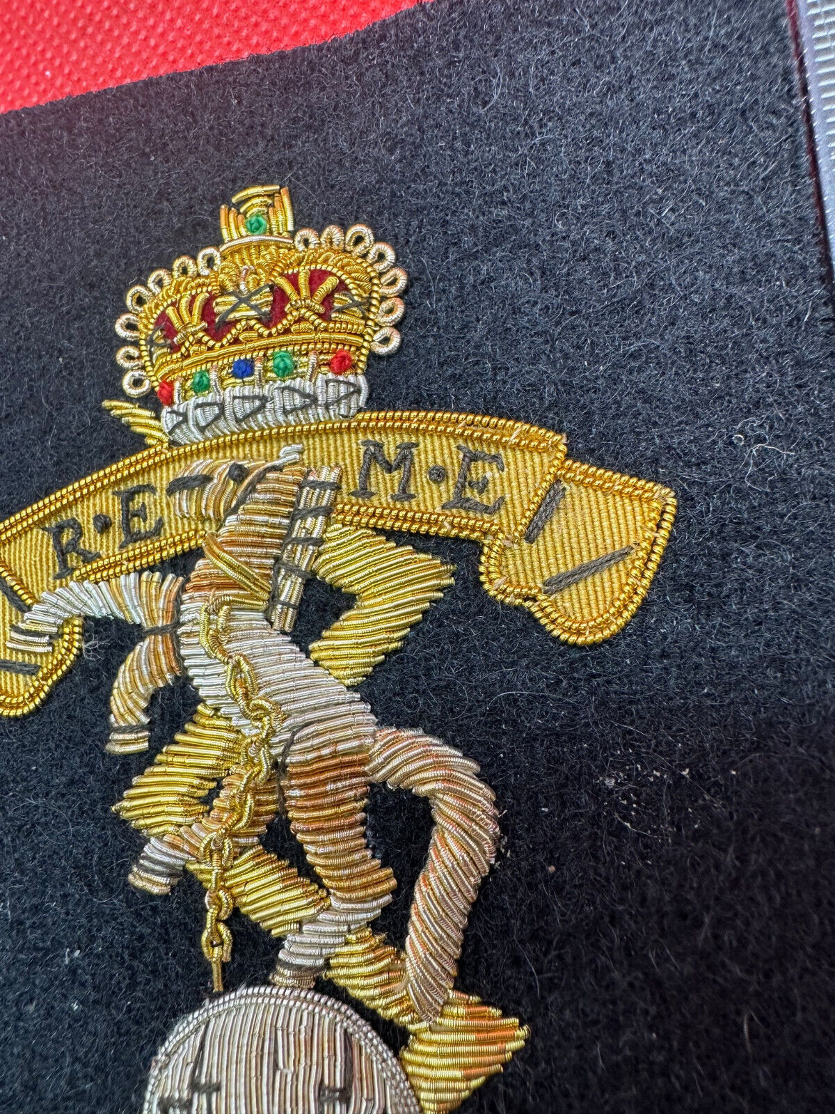British Army Bullion Embroidered Blazer Badge - R.E.M.E Engineers - Queens Crown - The Militaria Shop