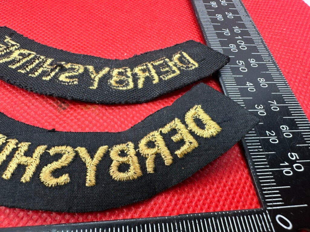 Original WW2 British Home Front Civil Defence Derbyshire Shoulder Title Pair - The Militaria Shop
