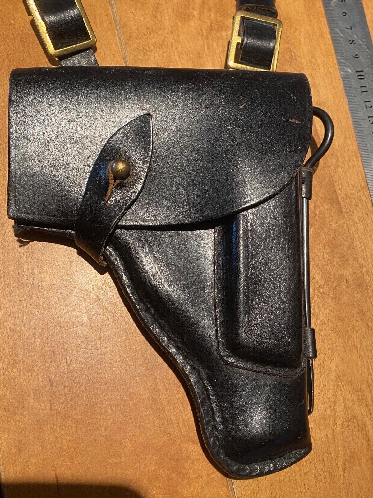 Soviet Russian Navy Officer Makarov PM Holster, + cleaning rod in black leather - The Militaria Shop