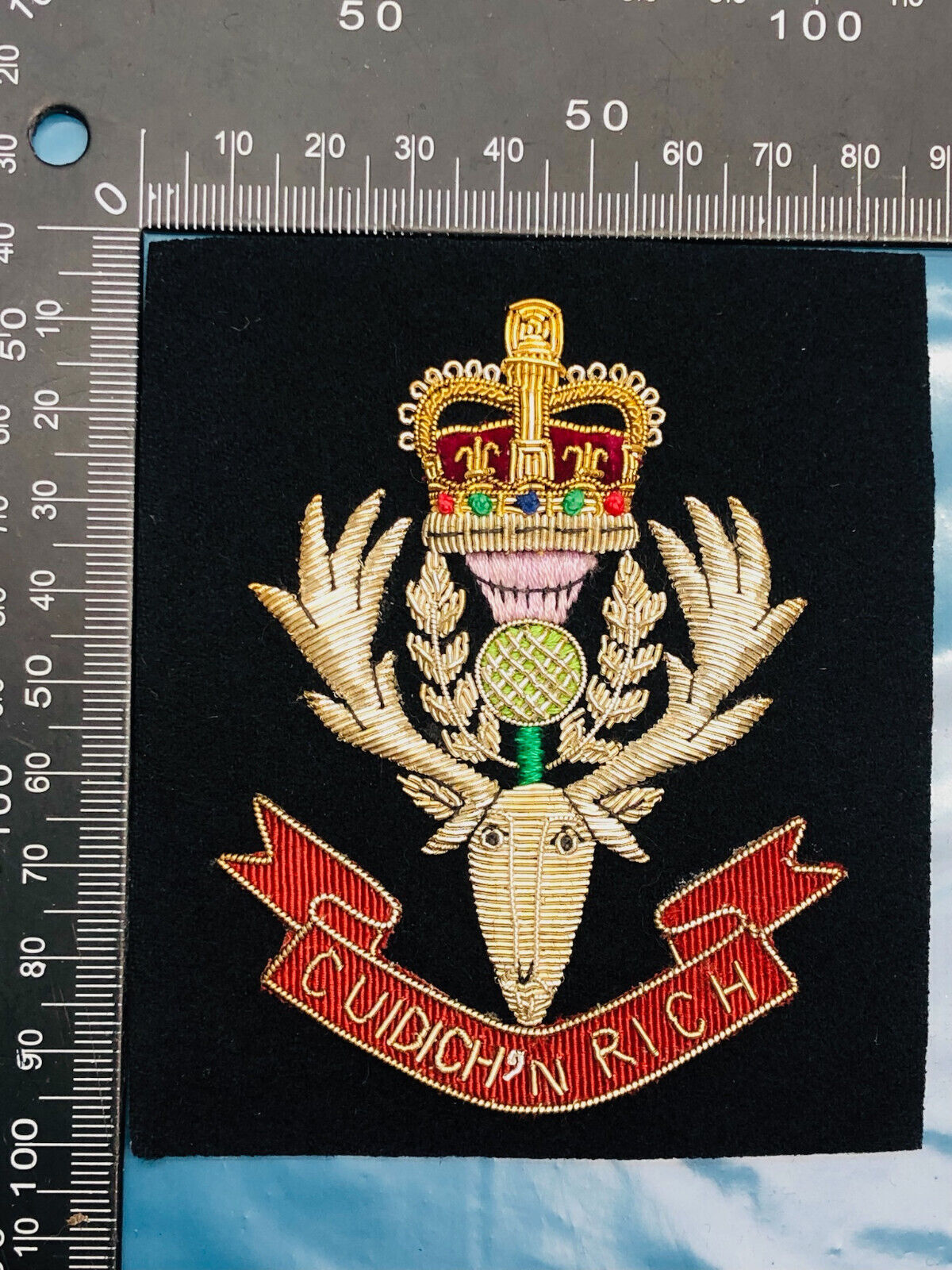 British Army Bullion Embroidered Blazer Badge - Queen's Own Highland Regime - The Militaria Shop