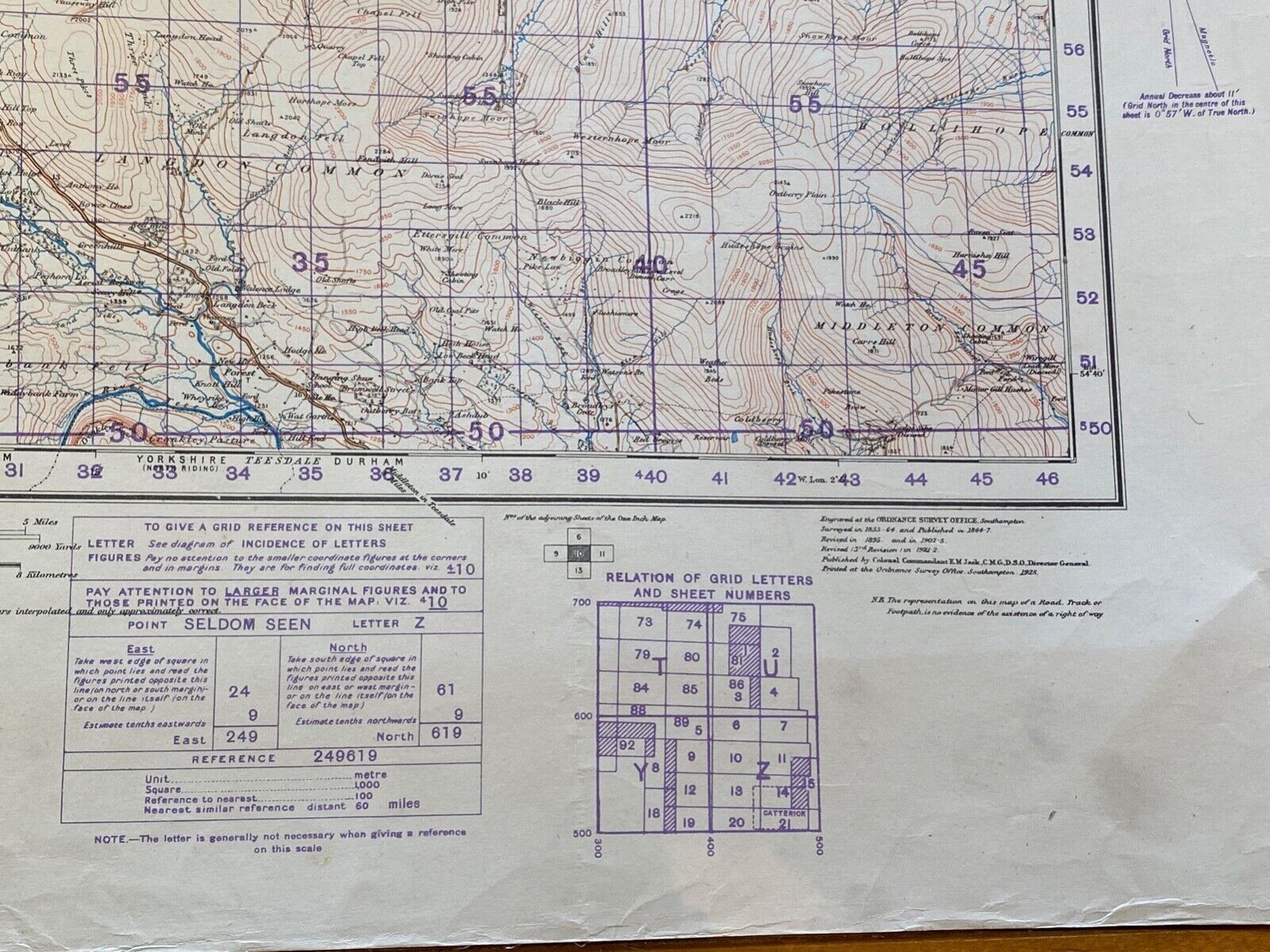 Large WW2 British Army 1932 dated map of Alston and Weardale. England. - The Militaria Shop