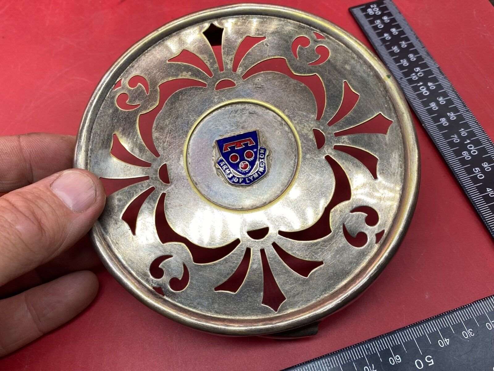 1930's Lymington Silver Plate Coaster / Tea Pot Stand. Crested with town mo - The Militaria Shop