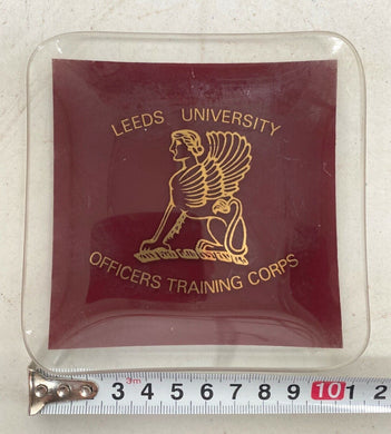 A nice glass LEEDS UNIVERSITY Officers Training Corps ASHTRAY / COASTER - The Militaria Shop