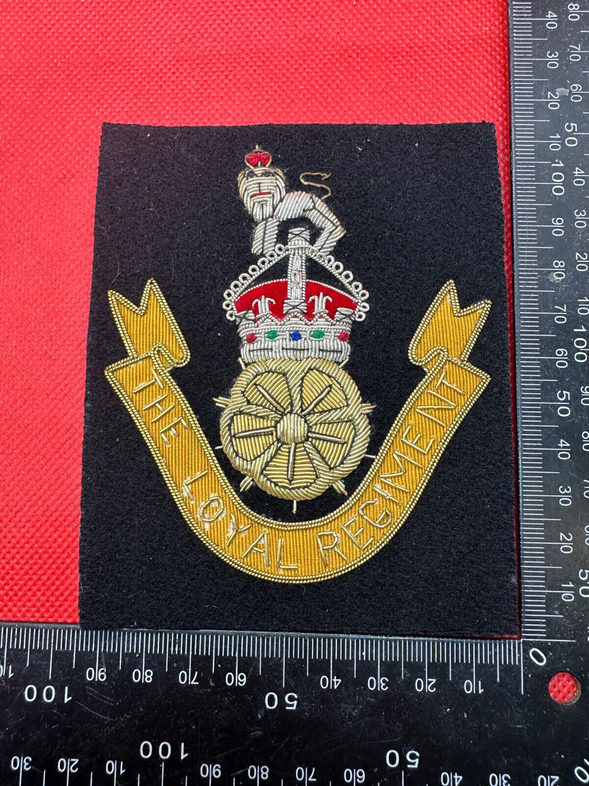 British Army Bullion Embroidered Blazer Badge - The Loyal Regiment - Kings Crown - The Militaria Shop