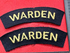 Original WW2 British Home Front Civil Defence Wardens Shoulder Title Pair - The Militaria Shop