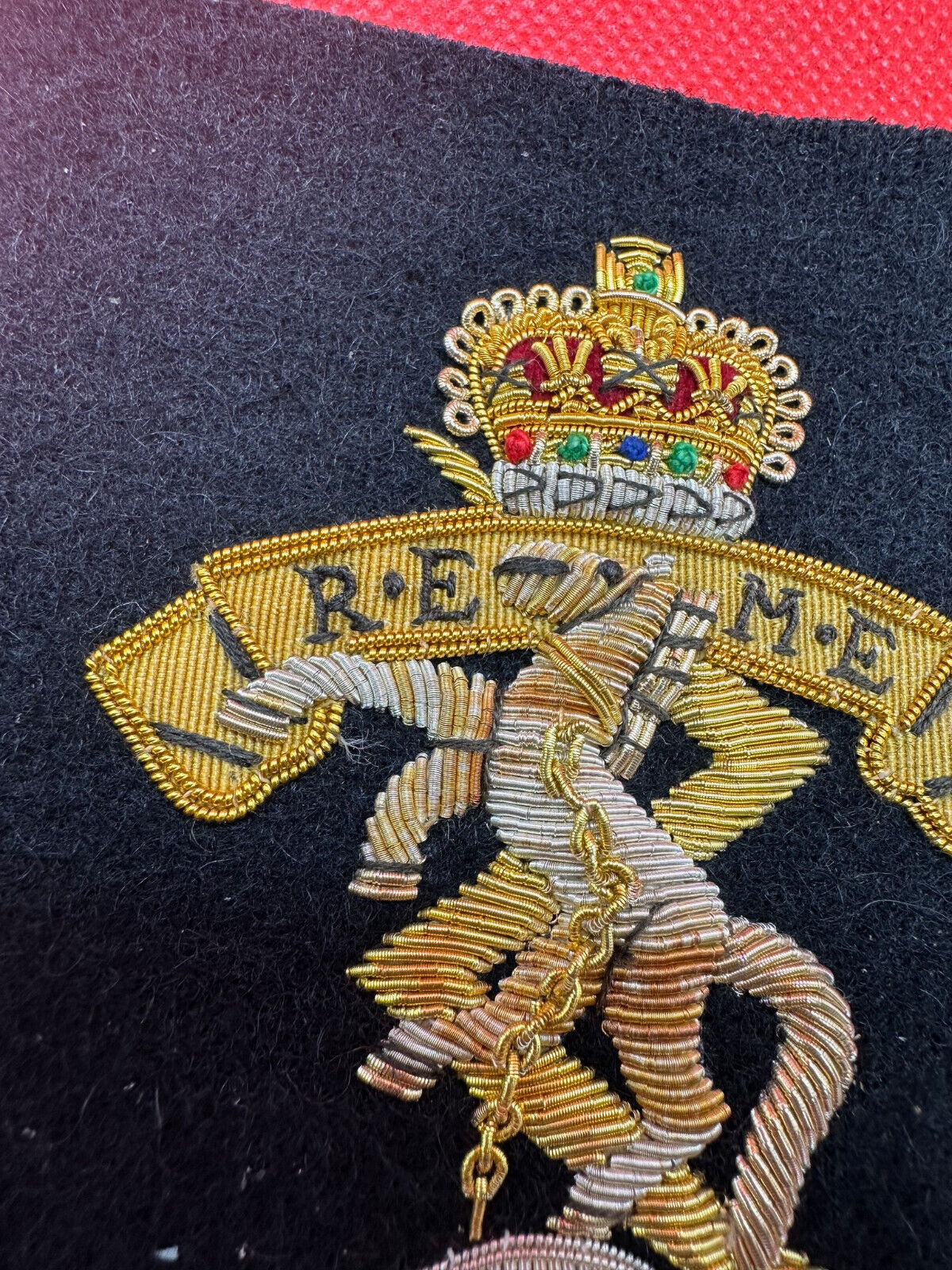 British Army Bullion Embroidered Blazer Badge - R.E.M.E Engineers - Queens Crown - The Militaria Shop