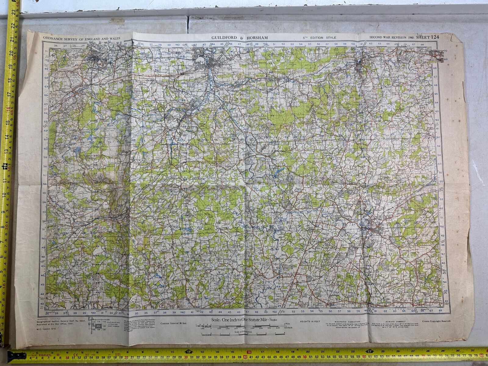 Original WW2 British Army OS Map of England - War Office - Guildford & Horsh - The Militaria Shop