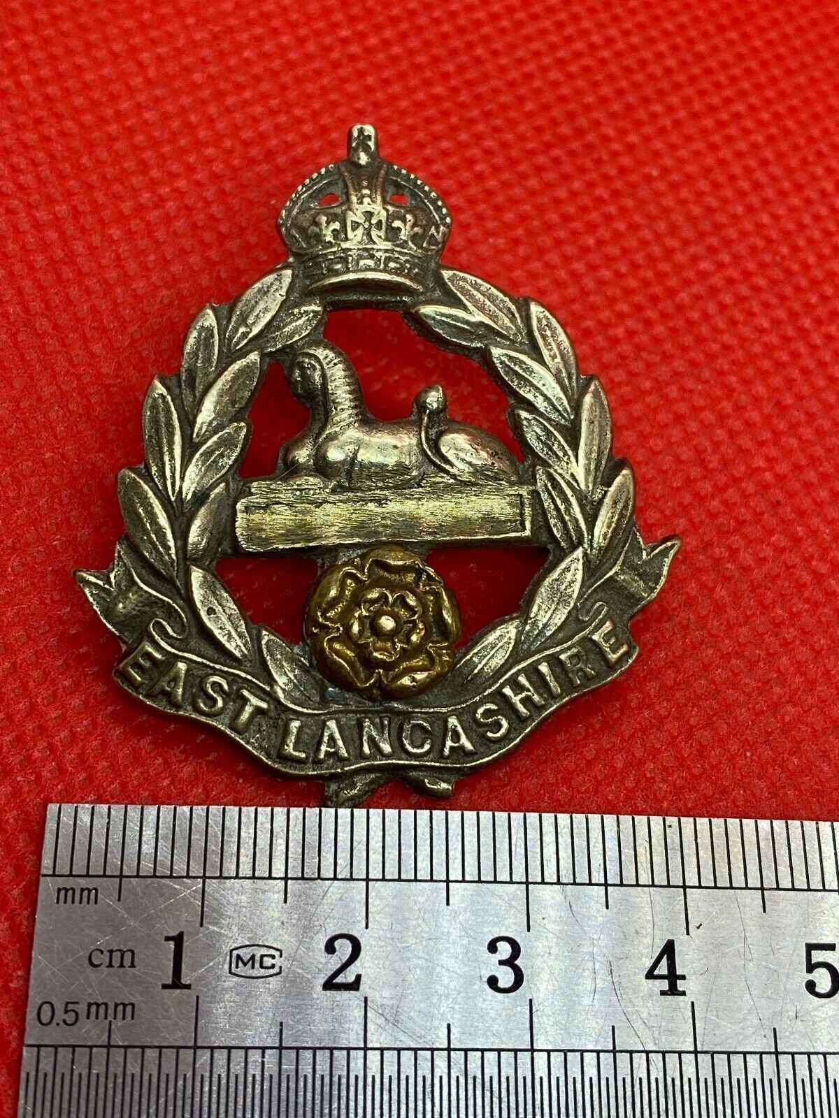 British Army Original EAST LANCASHIRE Regiment Theatre Made Cast Badge - VOIDED - The Militaria Shop