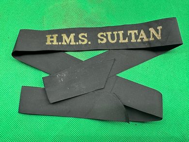 Genuine British Royal Navy H.M.S Sultan Cap Tally - Full Length - Mint Unissued - The Militaria Shop