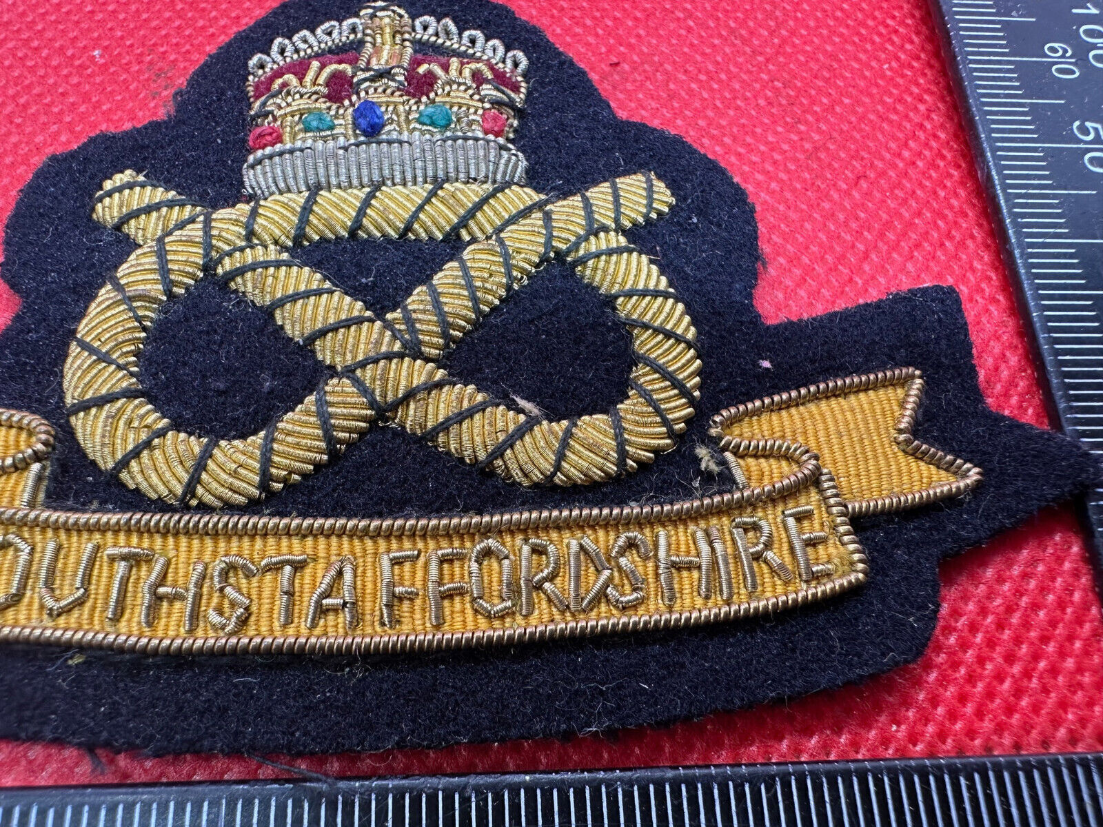 British Army Bullion Embroidered Blazer Badge - South Staffordshire -Kings Crown - The Militaria Shop