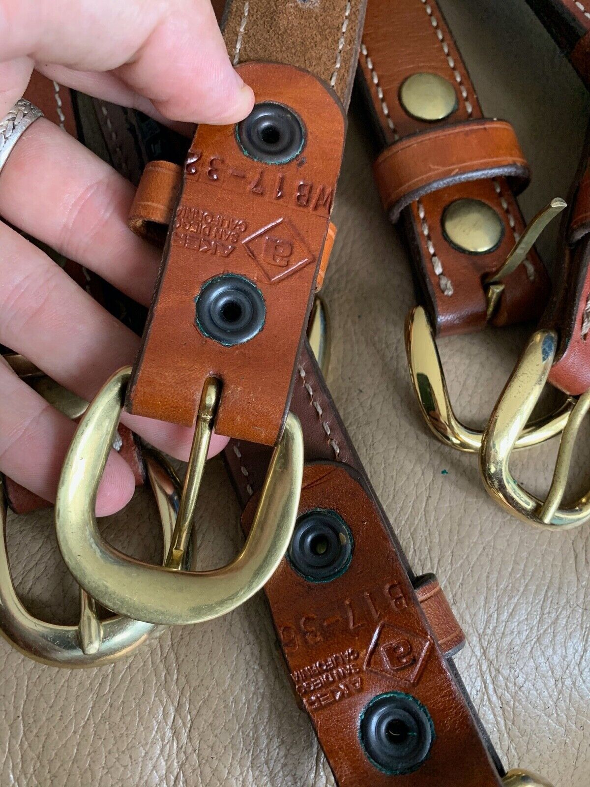 Aker Brown Leather Pistol Police Belt - Varied Sizes - Hidden Coin Compartment - The Militaria Shop
