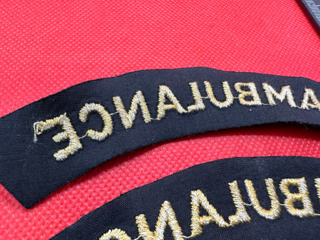 Original WW2 British Home Front Civil Defence Ambulance Shoulder Title Pair - The Militaria Shop