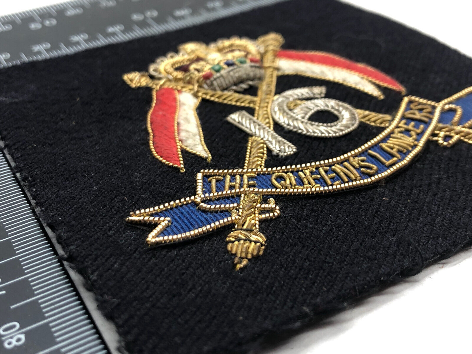 British Army Bullion Embroidered Blazer Badge - 16th The Queen's Lancers - The Militaria Shop