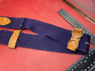 WW2 British Army Hussars Blue Canvas and Leather Belt with Fittings. 30 inch. - The Militaria Shop
