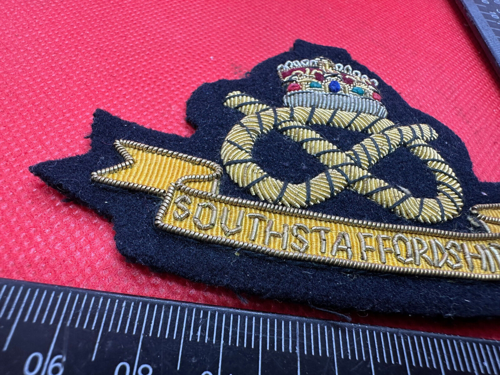 British Army Bullion Embroidered Blazer Badge - South Staffordshire -Kings Crown - The Militaria Shop