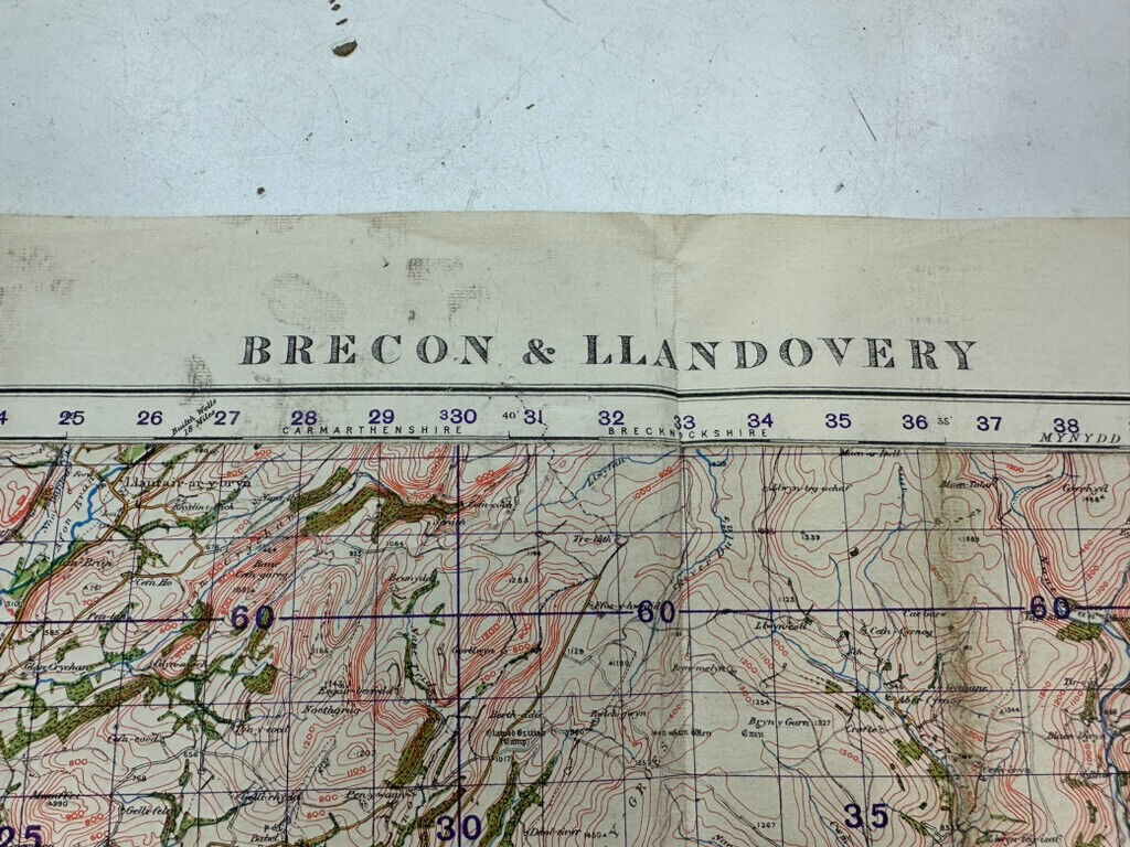 Original WW2 British Army OS Map of England - War Office - Brecon & Llandove - The Militaria Shop
