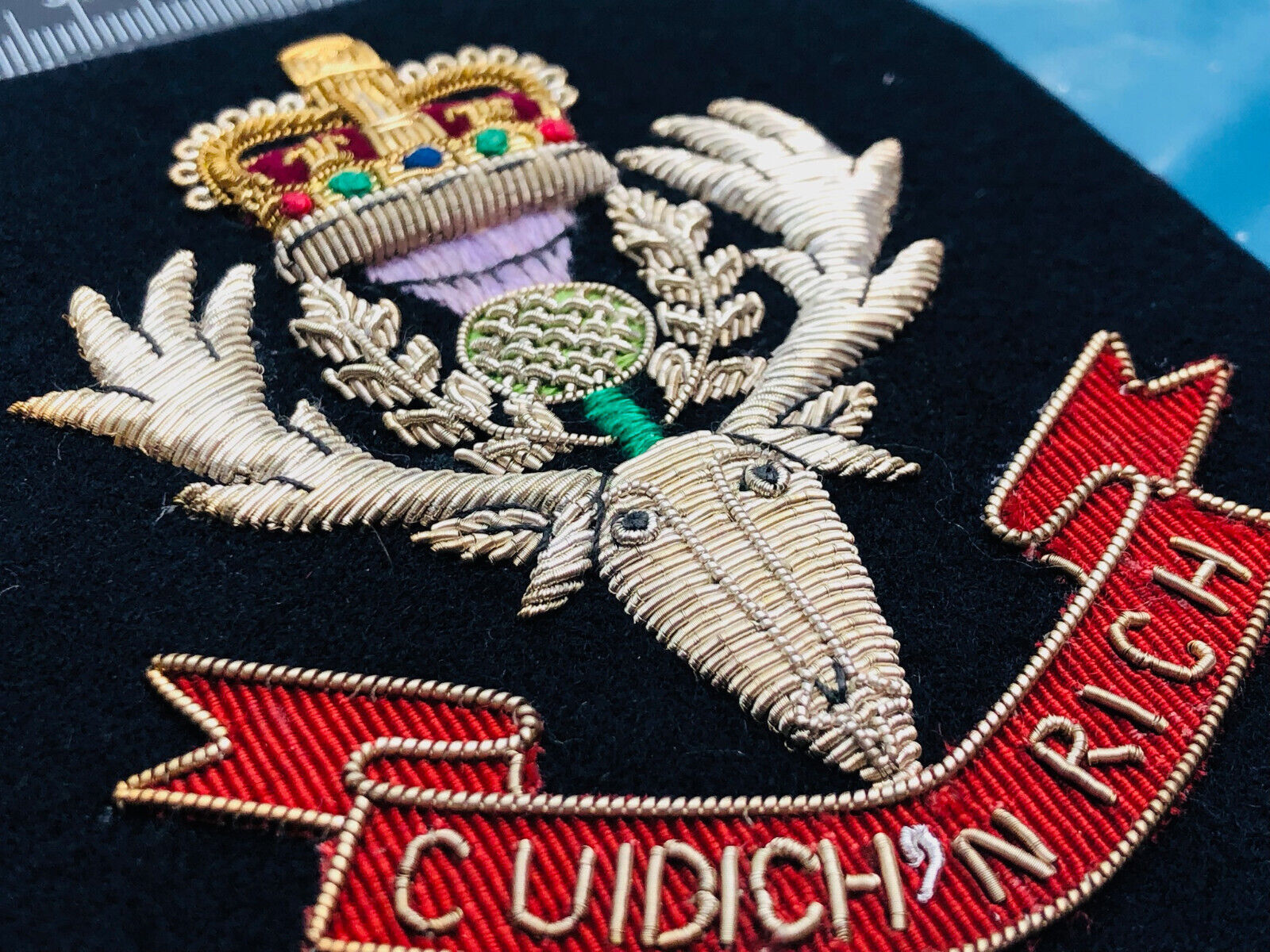 British Army Bullion Embroidered Blazer Badge - Queen's Own Highland Regime - The Militaria Shop