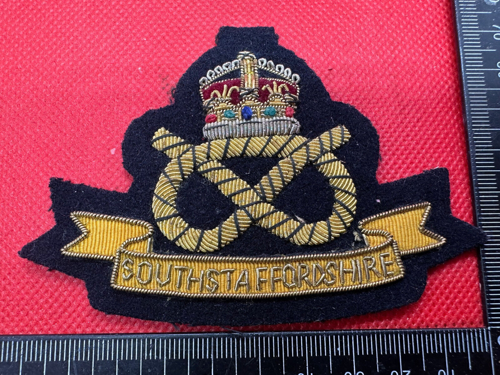 British Army Bullion Embroidered Blazer Badge - South Staffordshire -Kings Crown - The Militaria Shop