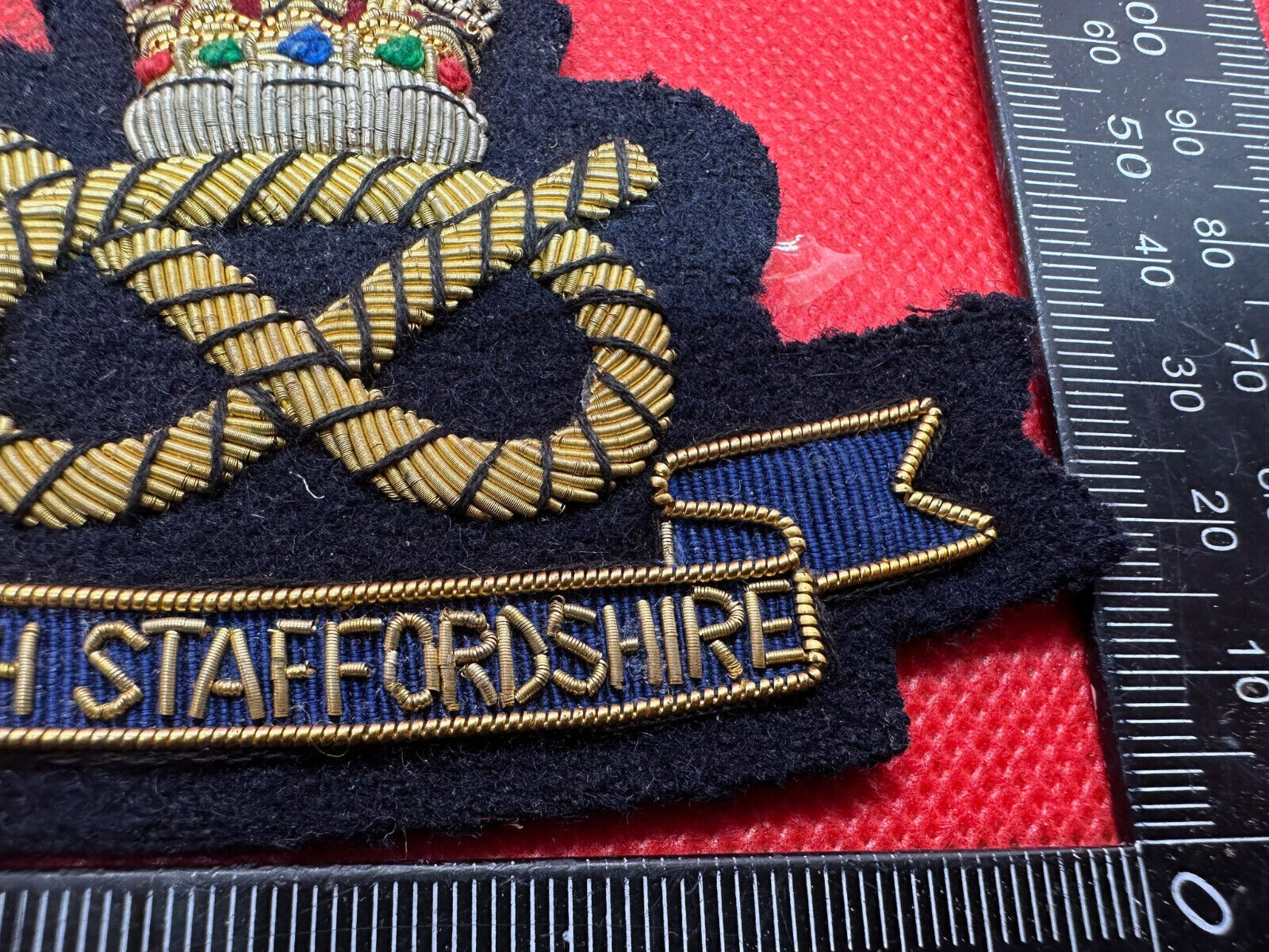 British Army Bullion Embroidered Blazer Badge - South Staffordshire -Kings Crown - The Militaria Shop