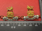 Pair of Queen's Crown Gilt and White Metal British Army Pay Corps Collar Ba - The Militaria Shop