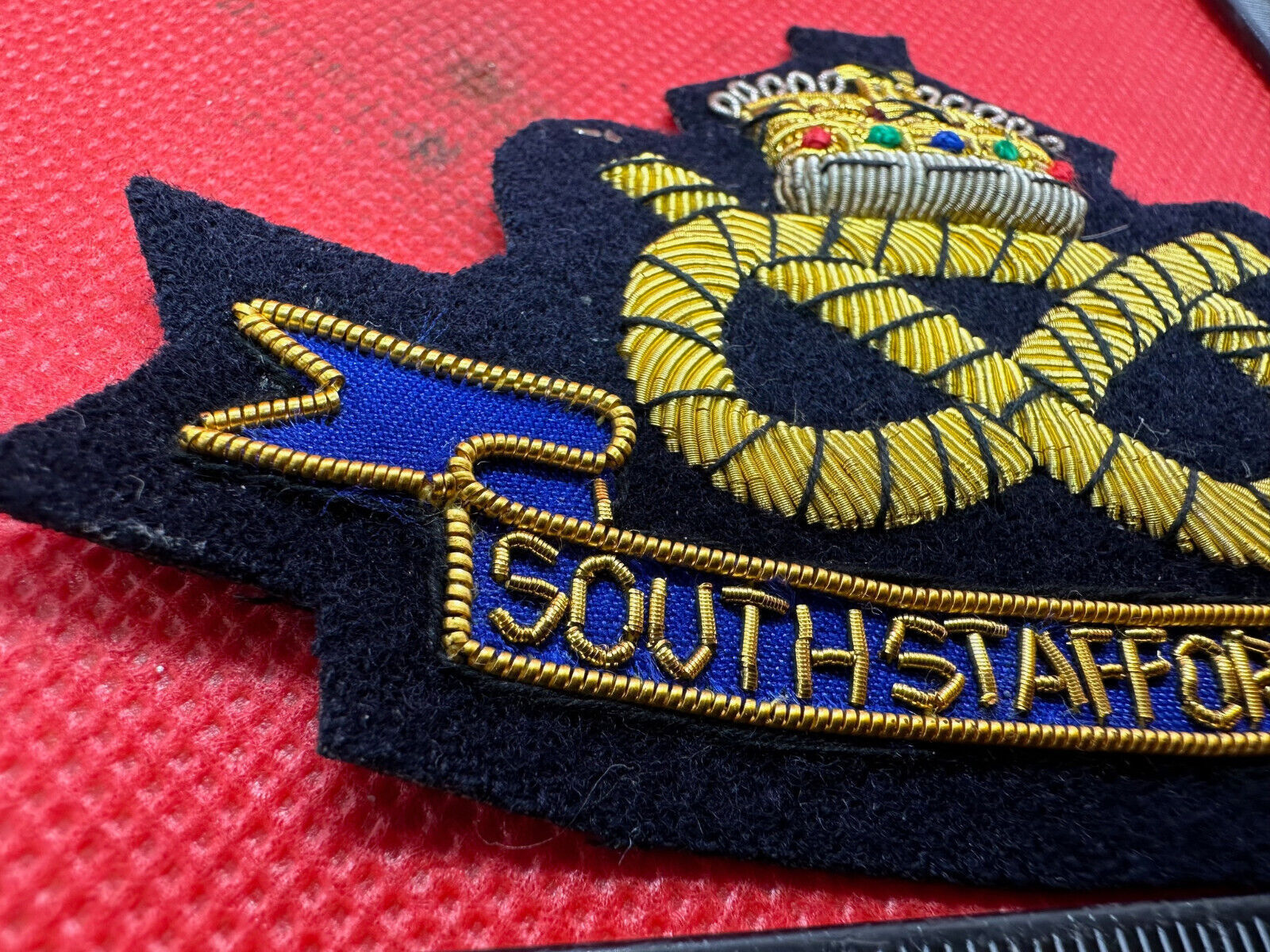 British Army Bullion Embroidered Blazer Badge - South Staffordshire Regiment KC - The Militaria Shop
