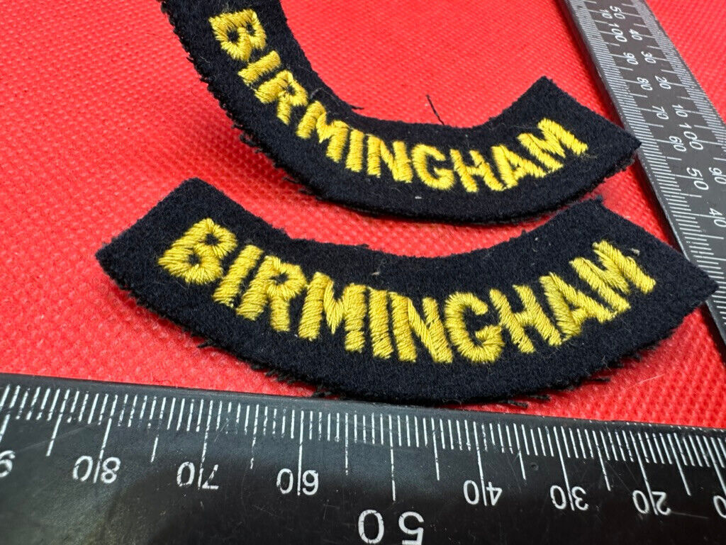 Original WW2 British Home Front Civil Defence Birmingham Shoulder Title Pair - The Militaria Shop