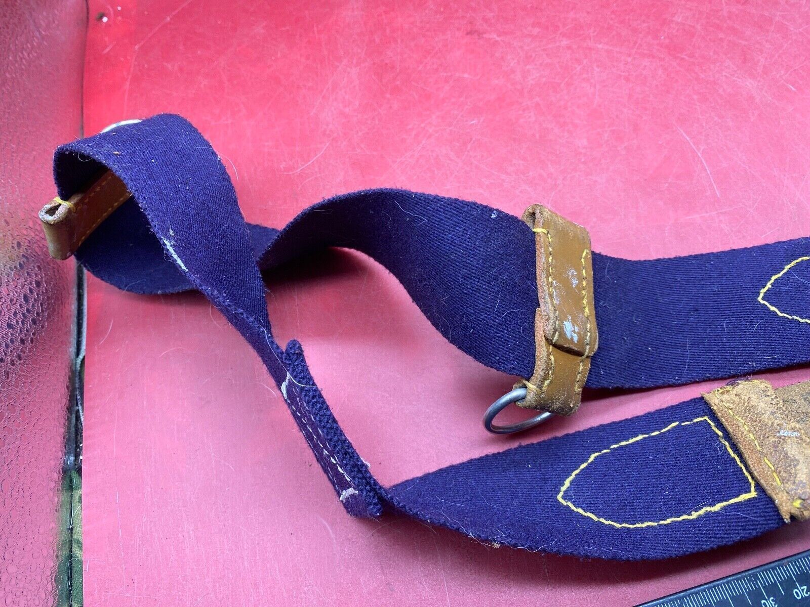 WW2 British Army Hussars Blue Canvas and Leather Belt with Fittings. - The Militaria Shop