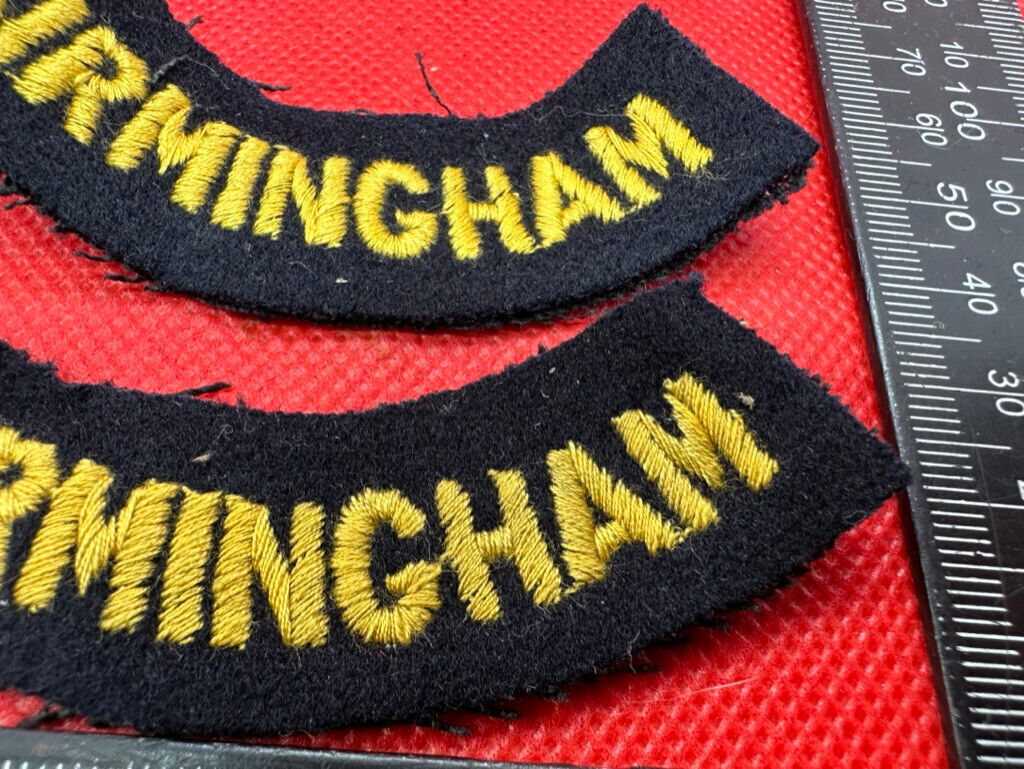 Original WW2 British Home Front Civil Defence Birmingham Shoulder Title Pair - The Militaria Shop