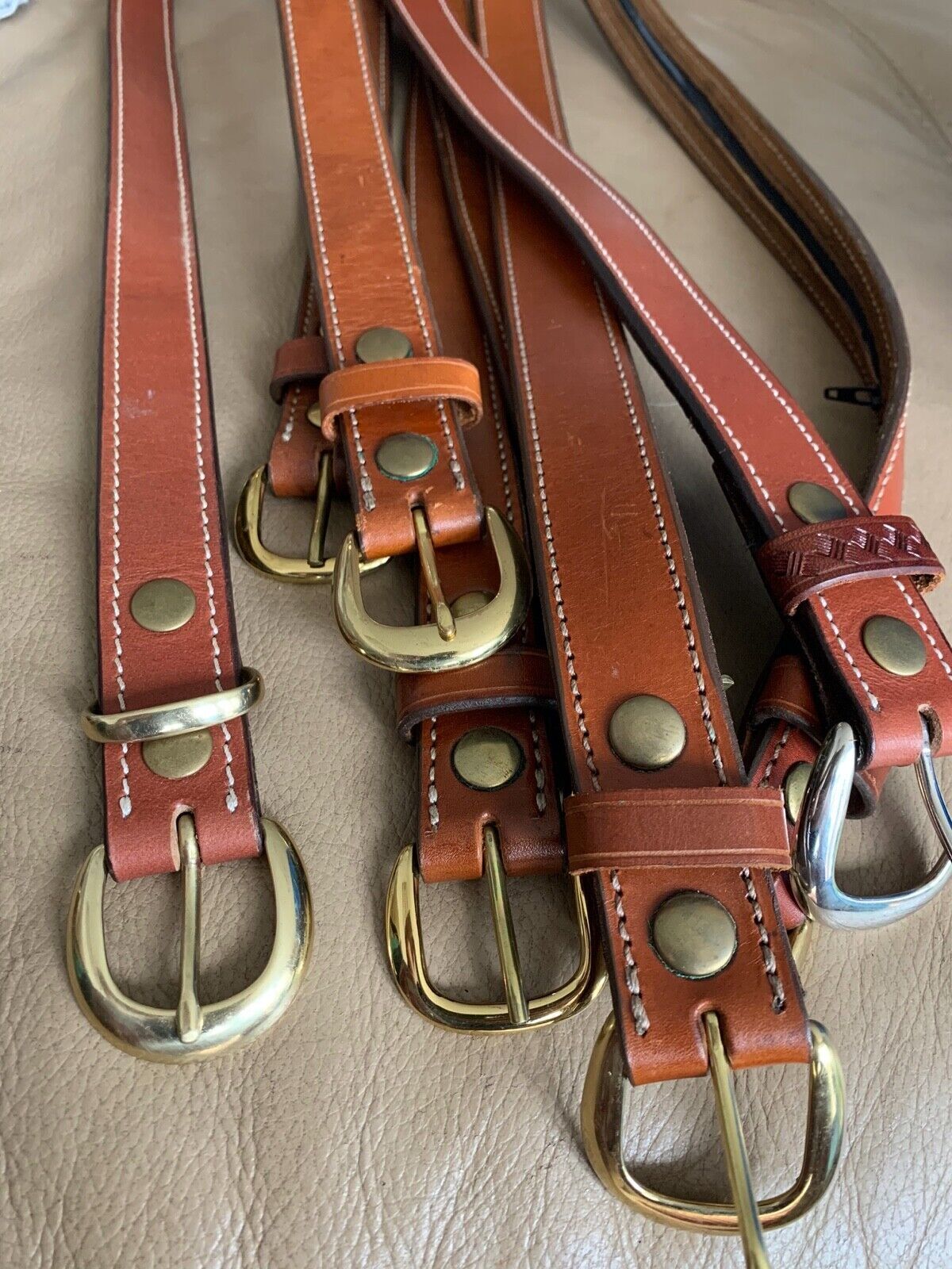 Aker Brown Leather Pistol Police Belt - Varied Sizes - Hidden Coin Compartment - The Militaria Shop