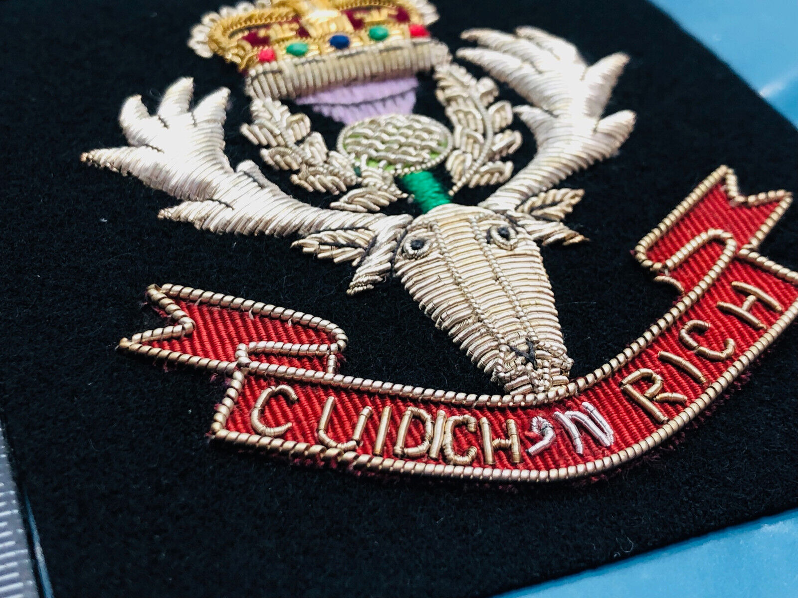 British Army Bullion Embroidered Blazer Badge - Queen's Own Highland Regime - The Militaria Shop