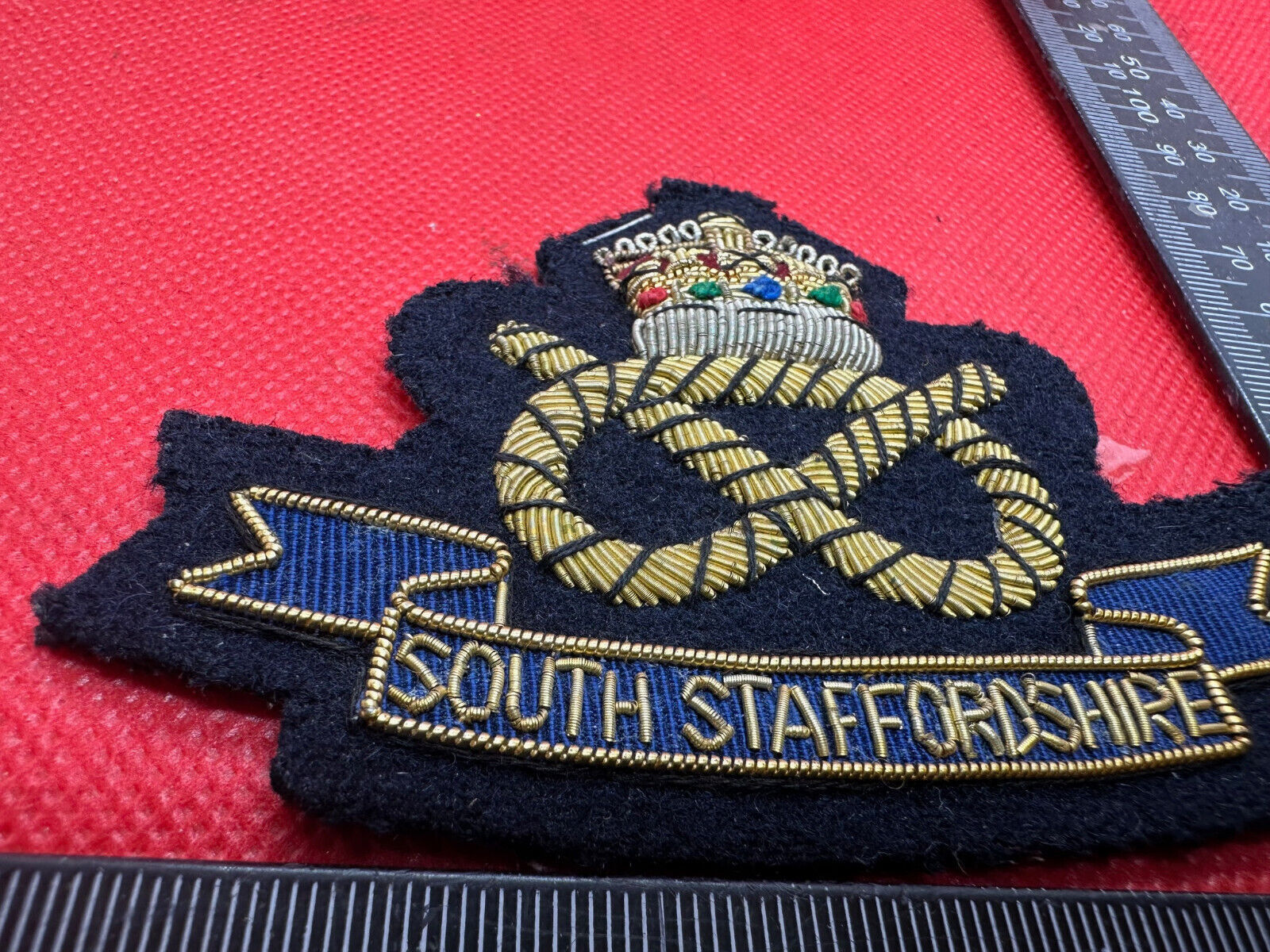 British Army Bullion Embroidered Blazer Badge - South Staffordshire -Kings Crown - The Militaria Shop
