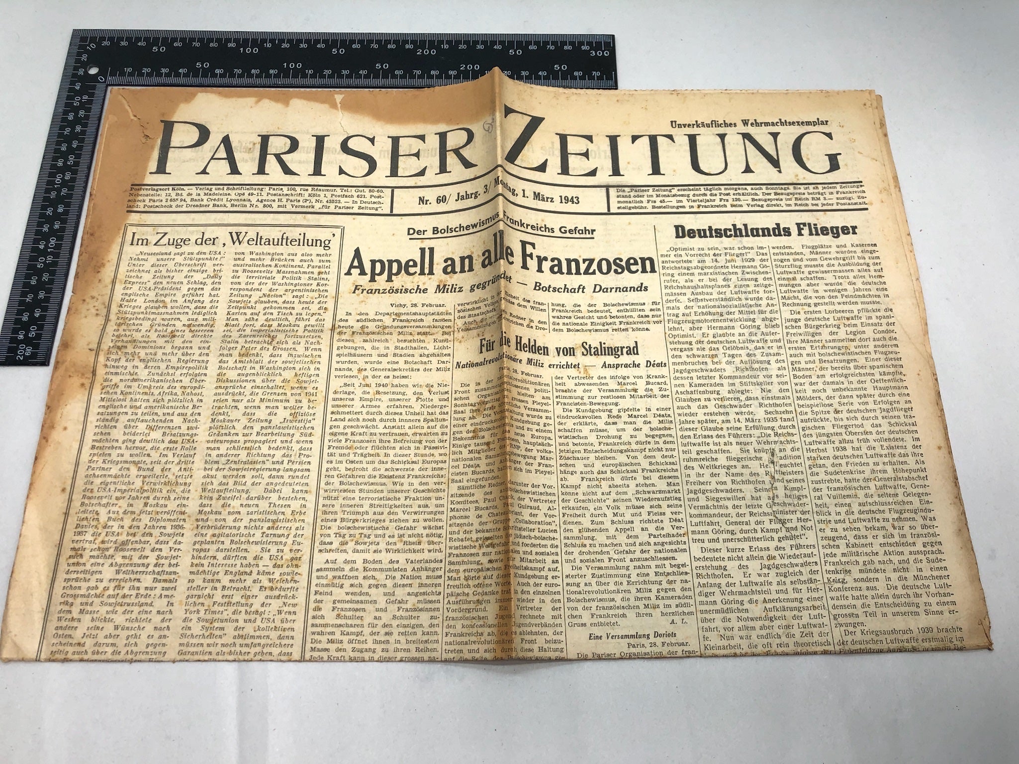 Original WW2 German Political Newspaper - 1st March 1943 - The Militaria Shop