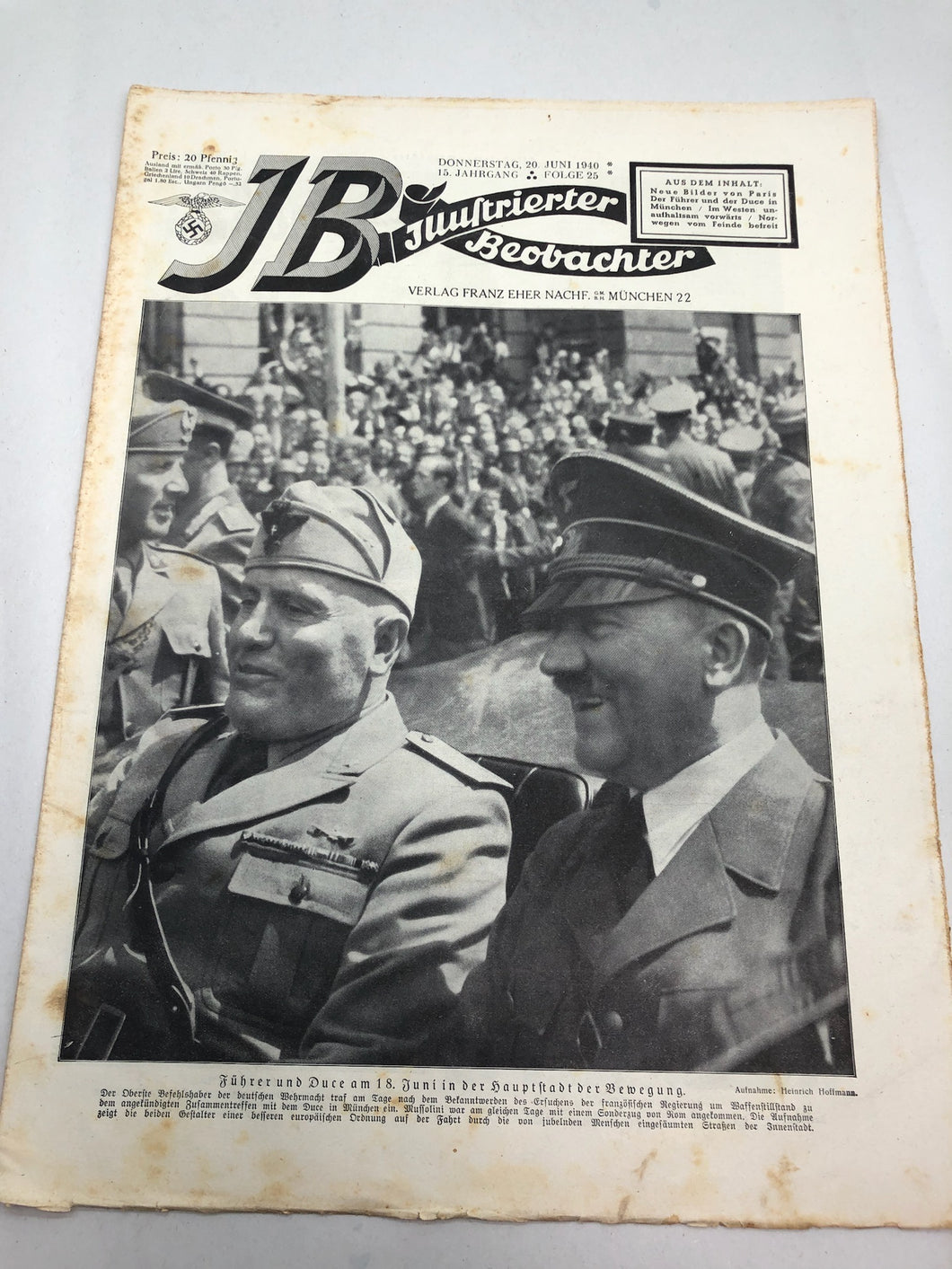 JB Juustrierter Beobachter NSDAP Magazine Original WW2 German - 20 June 1940