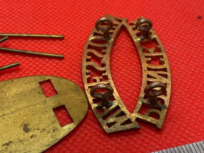 Original PRINCE OF WALES'S OWN Brass Shoulder Title with Rear Plate and Pin - The Militaria Shop