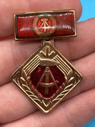 Genuine East German DDR Collective Socialist Work Labor Badge Red Box - The Militaria Shop
