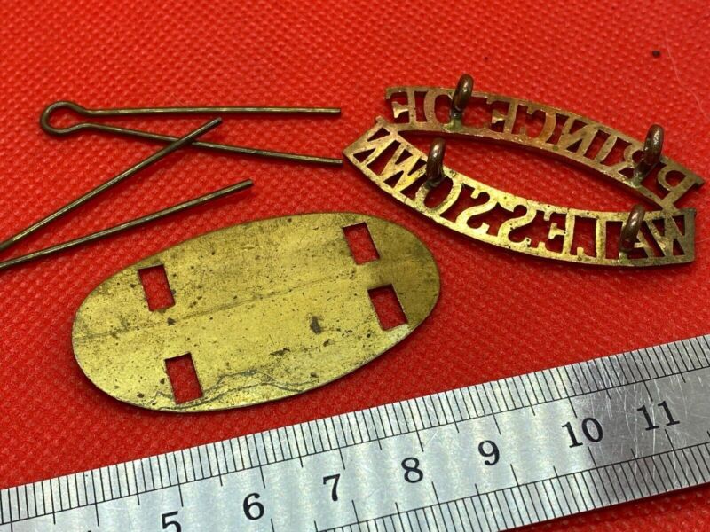 Original PRINCE OF WALES'S OWN Brass Shoulder Title with Rear Plate and Pin - The Militaria Shop