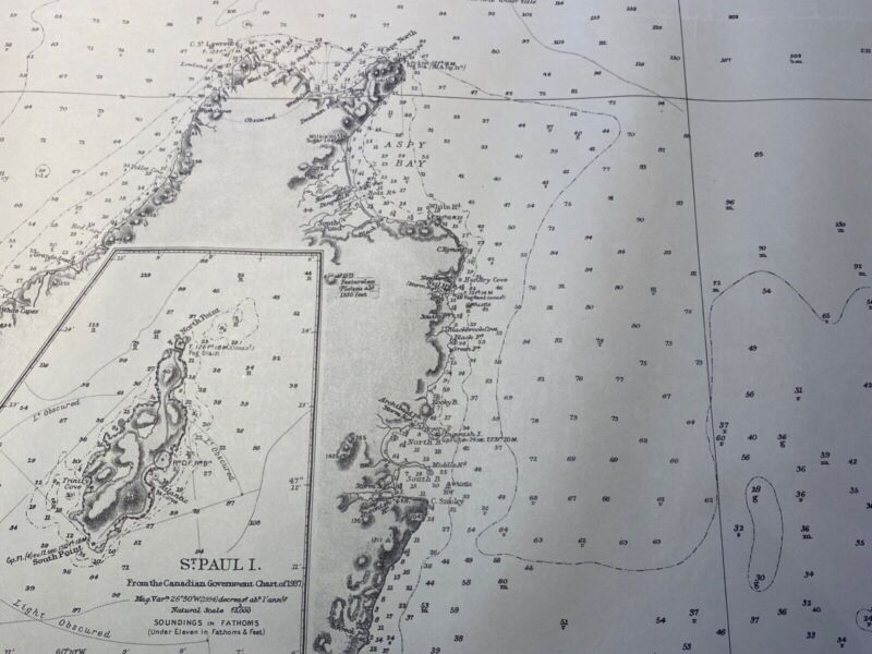 WW2 British 1952 Dated ADMIRALTY EDITION map of THE GULF OF ST. LAWRENCE. - The Militaria Shop