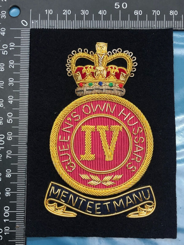 British Army Bullion Embroidered Blazer Badge - Queen's Own Hussars - The Militaria Shop