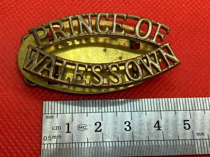 Original PRINCE OF WALES'S OWN Brass Shoulder Title with Rear Plate and Pin - The Militaria Shop