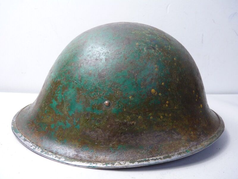 Mk3 Canadian / British Army Original WW2 Turtle Helmet High Rivet - Camouflaged - The Militaria Shop