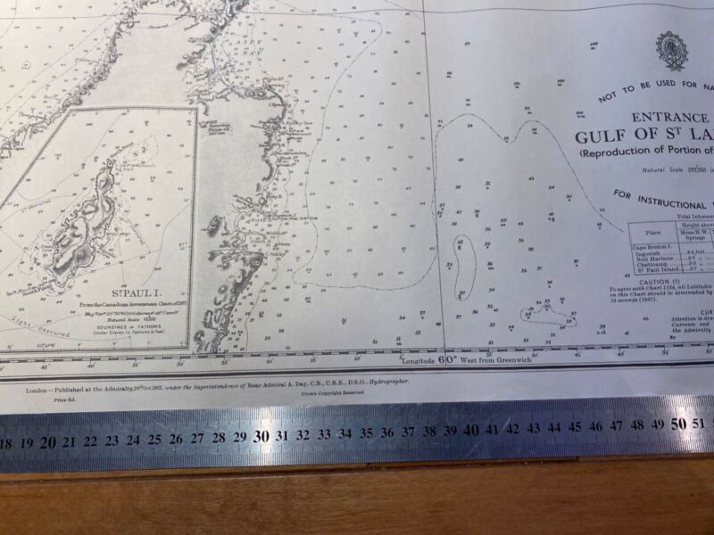WW2 British 1952 Dated ADMIRALTY EDITION map of THE GULF OF ST. LAWRENCE. - The Militaria Shop