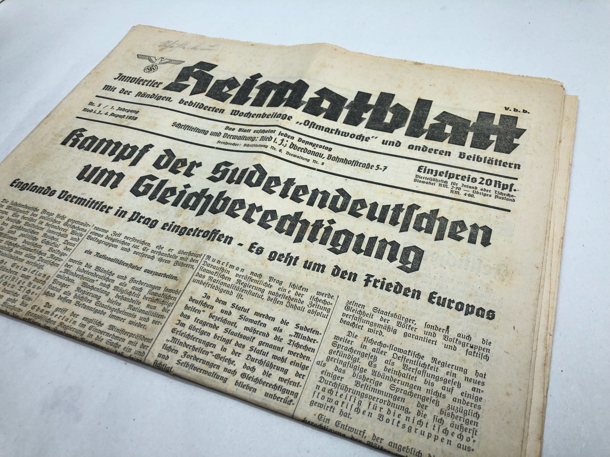Original WW2 German NSDAP Heimatblatt Political Newspaper - 4th August 1938 - The Militaria Shop