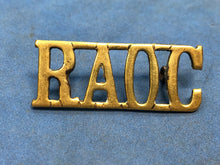 Load image into Gallery viewer, Original WW2 Brass British Army Shoulder Title RAOC Army Ordnance Corps
