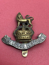 Load image into Gallery viewer, Original WW2 British Army Kings Crown Cap Badge - The Royal Dragoons Regiment
