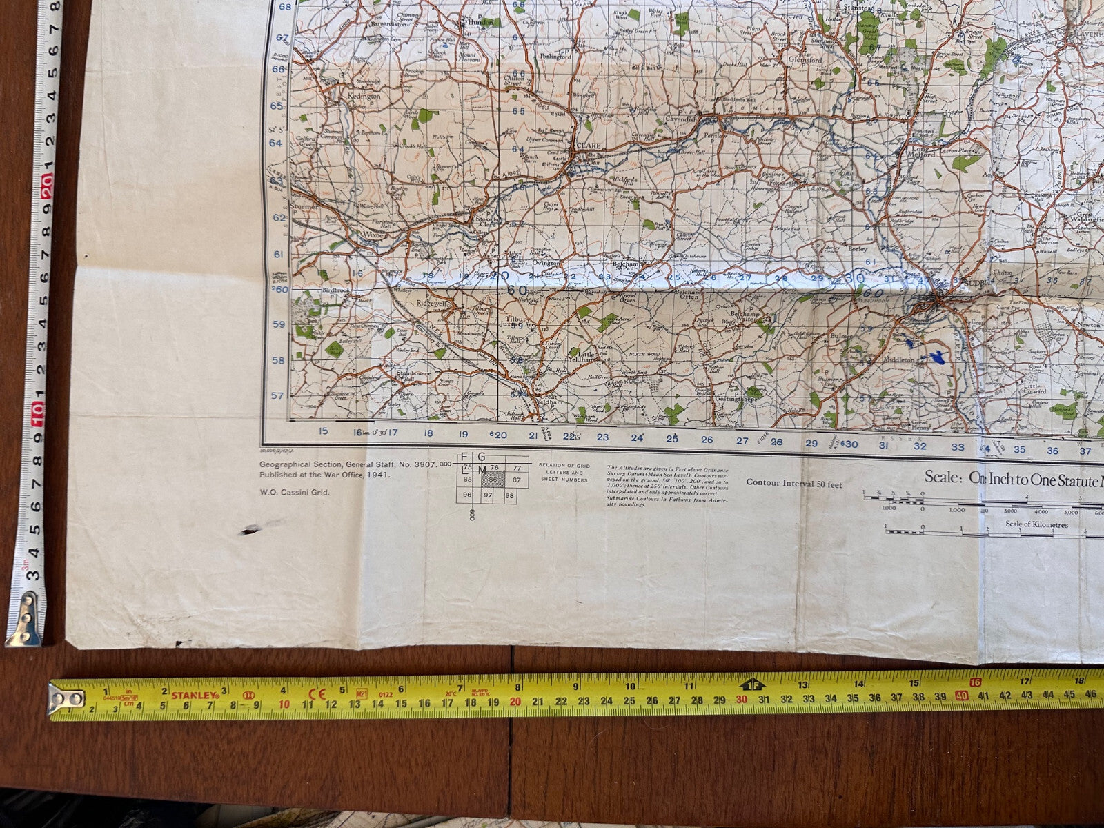 Original WW2 British Army GSGS OS Map of England - Bury St Edmunds & Sudbury - The Militaria Shop