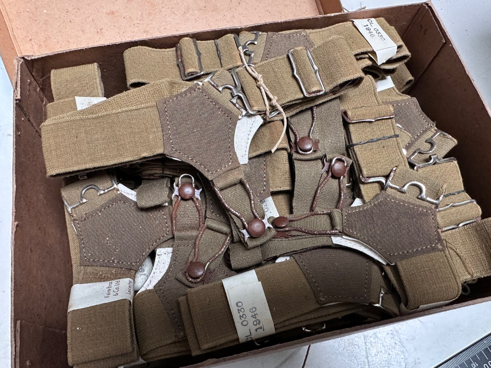 Original British Army WD Marked WW2 Pattern Sock Suspenders - Unissued from Box - The Militaria Shop