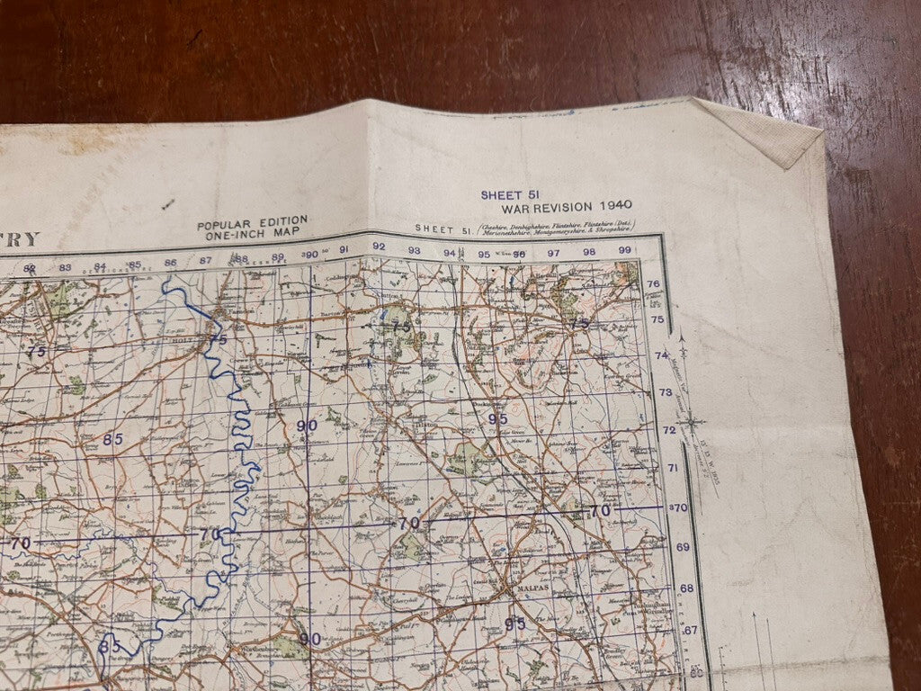 Original WW2 British Army GSGS OS Map of Great Britain - Wrexham & Oswestry - The Militaria Shop