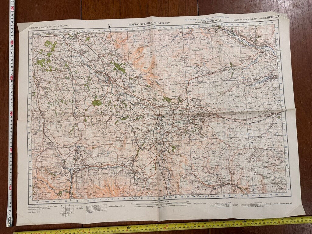 Original WW2 British Army GSGS OS Map of England - Kirkby Stephen & Appleby - The Militaria Shop