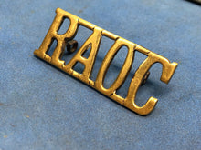 Load image into Gallery viewer, Original WW2 Brass British Army Shoulder Title RAOC Army Ordnance Corps
